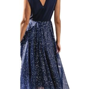 Cupshe Blue Glitter Tulle Maxi Dress Sleeveless V Neck Formal M NWT
